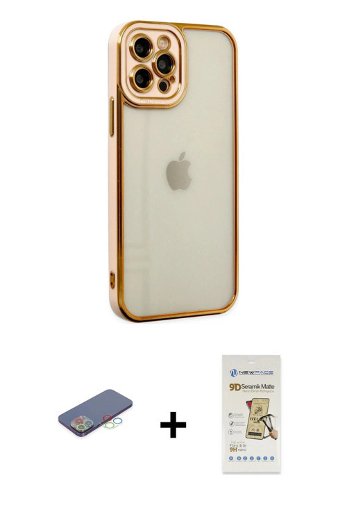 ieg™ iPhone 12 Pro Max Kılıf Çekirdek Klasik Serisi - Siyah Mat Seramik Nano Ekran Koruyucu + Mavi R