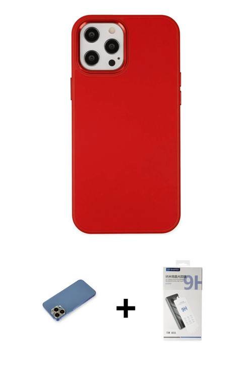 ieg™ iPhone 12 Pro Max Kılıf Çekirdek Çizgi - Şeffaf Uv Polymer Nano Ekran Koruyucu + Gold Shine Kam