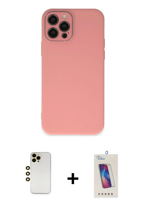 ieg™ iPhone 12 Pro Max Kılıf Çekirdek Modern Serisi - Siyah Joko 5D Cam + Gold Shine Kamera Lens