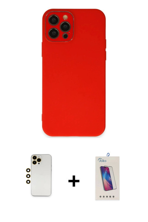 ieg™ iPhone 12 Pro Max Kılıf Çekirdek Modern Serisi - Siyah Joko 5D Cam + Gold Shine Kamera Lens