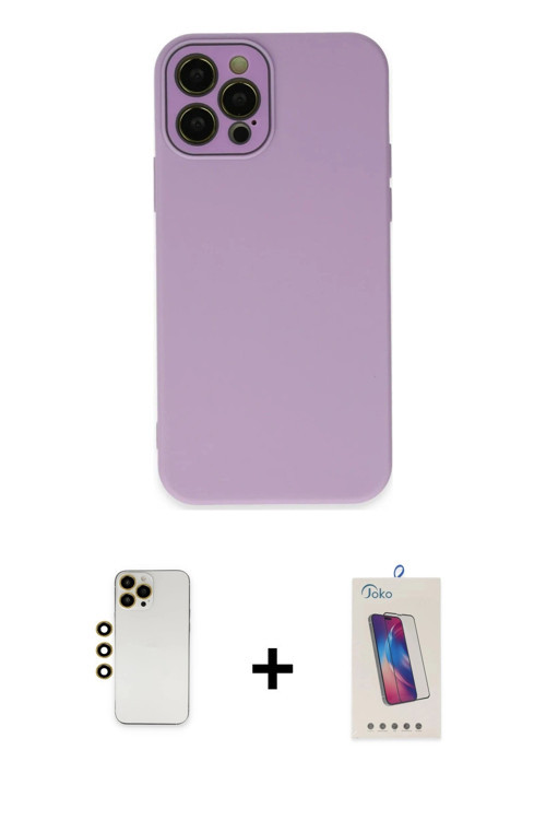 ieg™ iPhone 12 Pro Max Kılıf Çekirdek Modern Serisi - Siyah Joko 5D Cam + Gold Shine Kamera Lens