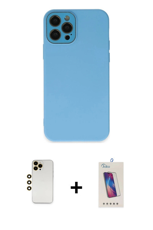 ieg™ iPhone 12 Pro Max Kılıf Çekirdek Modern Serisi - Siyah Joko 5D Cam + Gold Shine Kamera Lens