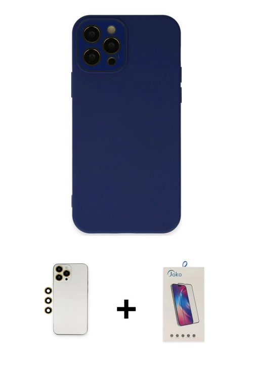ieg™ iPhone 12 Pro Max Kılıf Çekirdek Modern Serisi - Siyah Joko 5D Cam + Gold Shine Kamera Lens