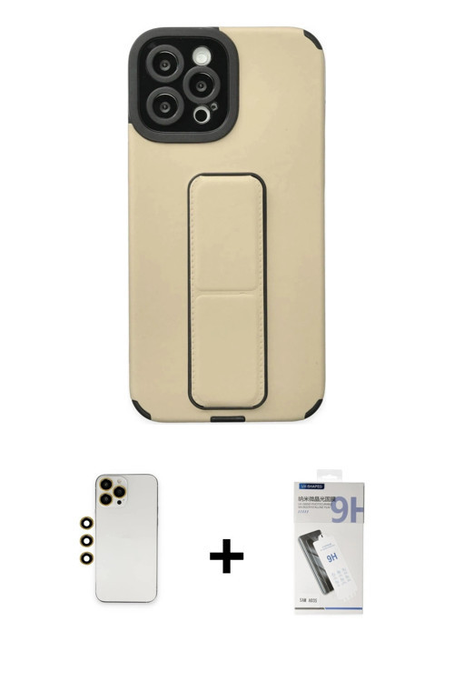 ieg™ iPhone 12 Pro Max Kılıf Çekirdek Yansıma - Şeffaf Uv Polymer Nano Ekran Koruyucu + Gold Shine K