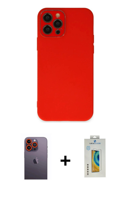 ieg™ iPhone 12 Pro Max Kılıf Çekirdek Modern Serisi - Siyah Polymer Nano Ekran Koruyucu + Turuncu Ne