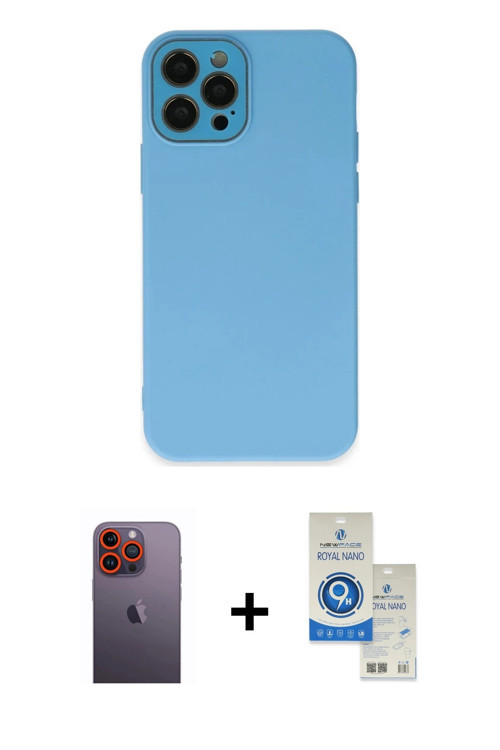 ieg™ iPhone 12 Pro Max Kılıf Çekirdek Modern Serisi - Şeffaf Royal Nano Ekran Koruyucu + Turuncu Neo