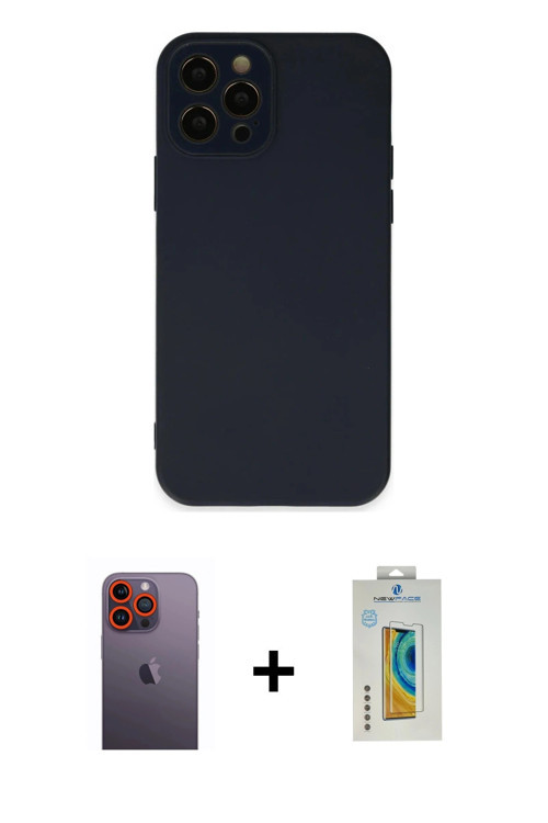 ieg™ iPhone 12 Pro Max Kılıf Çekirdek Modern Serisi - Siyah Polymer Nano Ekran Koruyucu + Turuncu Ne