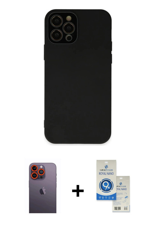 ieg™ iPhone 12 Pro Max Kılıf Çekirdek Modern Serisi - Şeffaf Royal Nano Ekran Koruyucu + Turuncu Neo