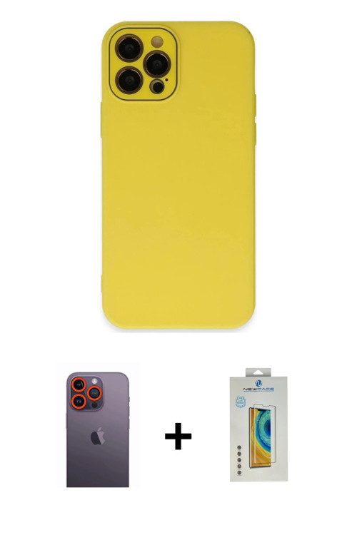 ieg™ iPhone 12 Pro Max Kılıf Çekirdek Modern Serisi - Siyah Polymer Nano Ekran Koruyucu + Turuncu Ne
