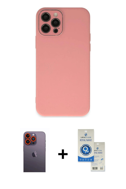 ieg™ iPhone 12 Pro Max Kılıf Çekirdek Modern Serisi - Şeffaf Royal Nano Ekran Koruyucu + Turuncu Neo
