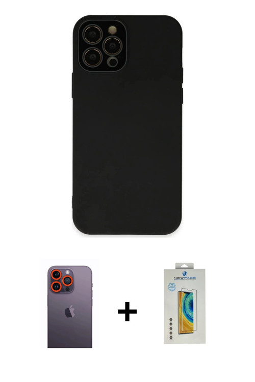 ieg™ iPhone 12 Pro Max Kılıf Çekirdek Modern Serisi - Siyah Polymer Nano Ekran Koruyucu + Turuncu Ne