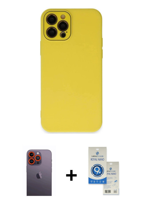 ieg™ iPhone 12 Pro Max Kılıf Çekirdek Modern Serisi - Şeffaf Royal Nano Ekran Koruyucu + Turuncu Neo