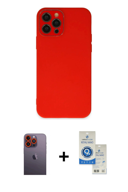 ieg™ iPhone 12 Pro Max Kılıf Çekirdek Modern Serisi - Şeffaf Royal Nano Ekran Koruyucu + Turuncu Neo