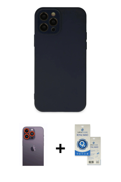 ieg™ iPhone 12 Pro Max Kılıf Çekirdek Modern Serisi - Şeffaf Royal Nano Ekran Koruyucu + Turuncu Neo