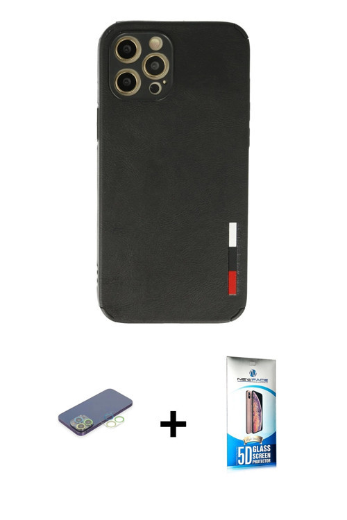 ieg™ iPhone 12 Pro Max Kılıf Doruk Asil Koleksiyonu - Siyah 5D Eko Cam Ekran Koruyucu + Yeşil Renkli