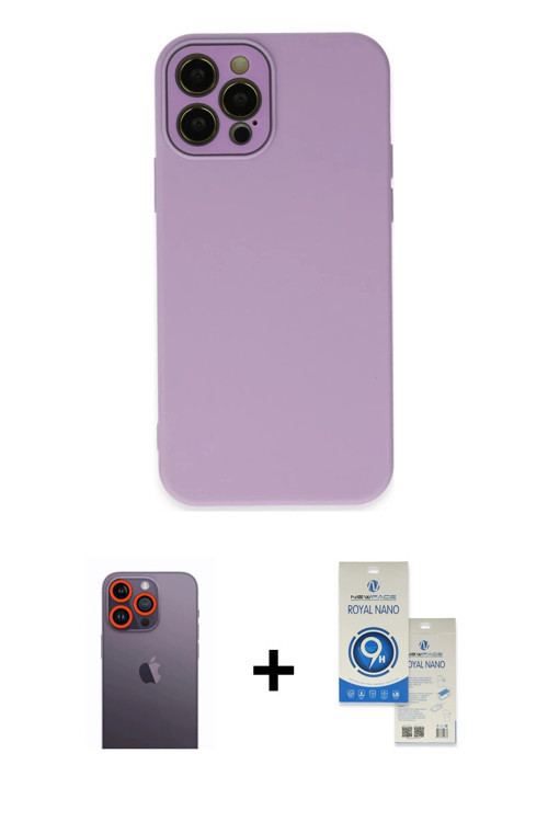 ieg™ iPhone 12 Pro Max Kılıf Çekirdek Modern Serisi - Şeffaf Royal Nano Ekran Koruyucu + Turuncu Neo