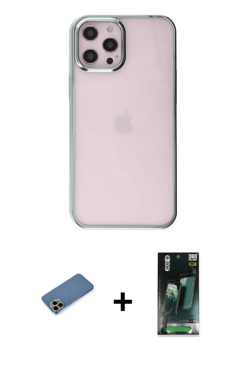 ieg™ iPhone 12 Pro Max Kılıf Doruk Doku Prime - Siyah 360 Mat Full Body Arka Koruyucu + Gold Shine K