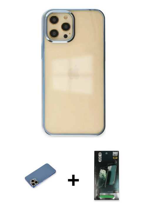 ieg™ iPhone 12 Pro Max Kılıf Doruk Doku Prime - Siyah 360 Mat Full Body Arka Koruyucu + Gold Shine K