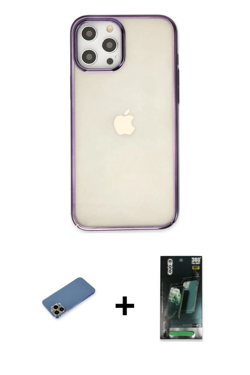 ieg™ iPhone 12 Pro Max Kılıf Doruk Doku Prime - Siyah 360 Mat Full Body Arka Koruyucu + Gold Shine K