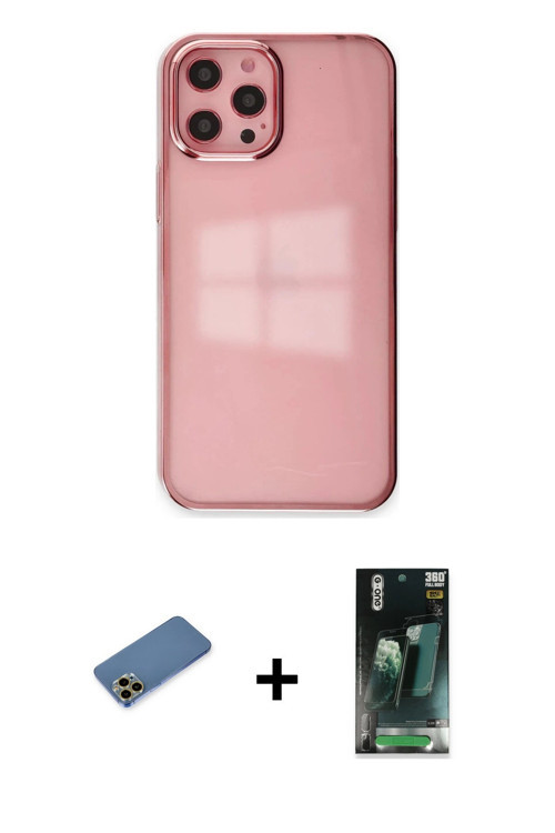 ieg™ iPhone 12 Pro Max Kılıf Doruk Doku Prime - Siyah 360 Mat Full Body Arka Koruyucu + Gold Shine K