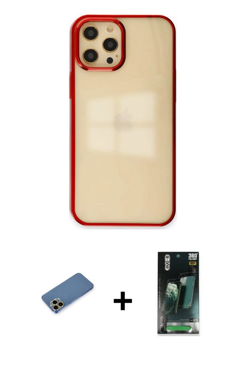 ieg™ iPhone 12 Pro Max Kılıf Doruk Doku Prime - Siyah 360 Mat Full Body Arka Koruyucu + Gold Shine K