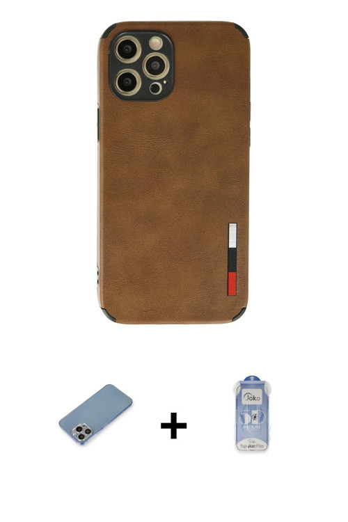 ieg™ iPhone 12 Pro Max Kılıf Doruk Asil Koleksiyonu - Siyah Joko Magic 5D Cam + Gökkuşağı Shine Kame