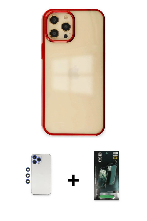 ieg™ iPhone 12 Pro Max Kılıf Doruk Doku Prime - Siyah 360 Mat Full Body Arka Koruyucu + Lacivert Shi