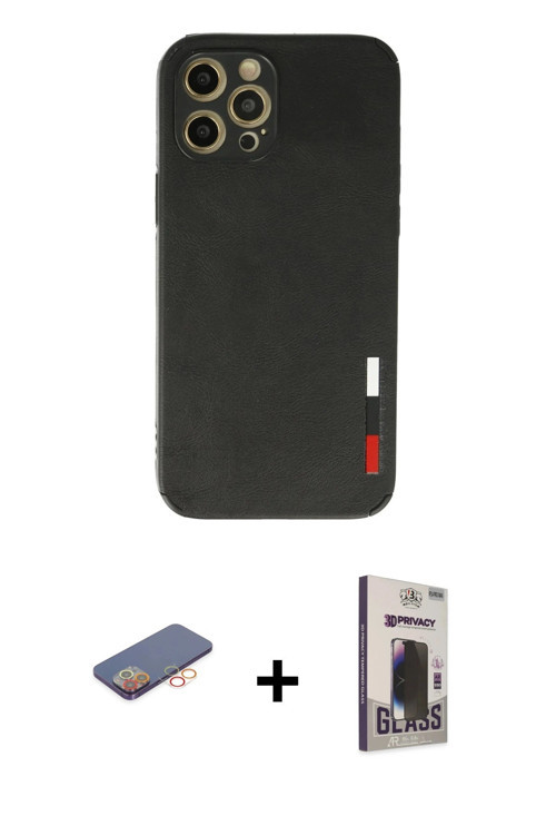 iPhone 12 Pro Max Kılıf Doruk Asil Koleksiyonu - Siyah Bilvis Hayalet Cam Ekran Koruyucu + Turu
