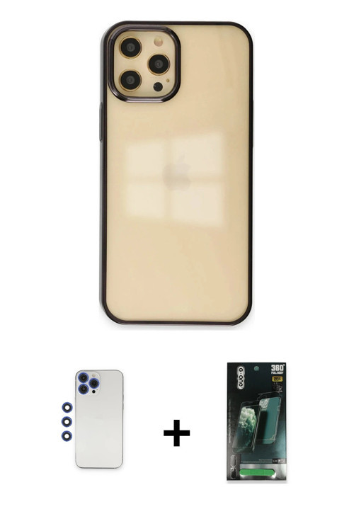 ieg™ iPhone 12 Pro Max Kılıf Doruk Doku Prime - Siyah 360 Mat Full Body Arka Koruyucu + Lacivert Shi