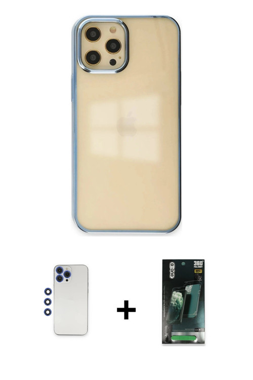 ieg™ iPhone 12 Pro Max Kılıf Doruk Doku Prime - Siyah 360 Mat Full Body Arka Koruyucu + Lacivert Shi