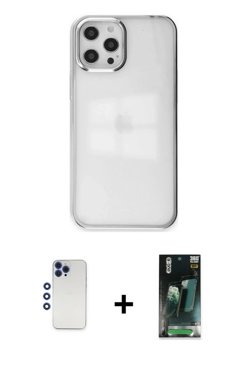 ieg™ iPhone 12 Pro Max Kılıf Doruk Doku Prime - Siyah 360 Mat Full Body Arka Koruyucu + Lacivert Shi