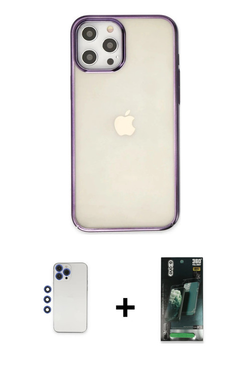 ieg™ iPhone 12 Pro Max Kılıf Doruk Doku Prime - Siyah 360 Mat Full Body Arka Koruyucu + Lacivert Shi