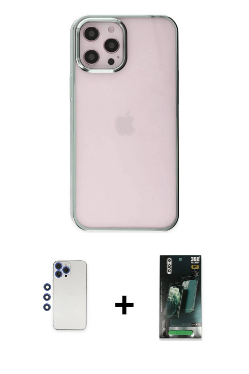 ieg™ iPhone 12 Pro Max Kılıf Doruk Doku Prime - Siyah 360 Mat Full Body Arka Koruyucu + Lacivert Shi