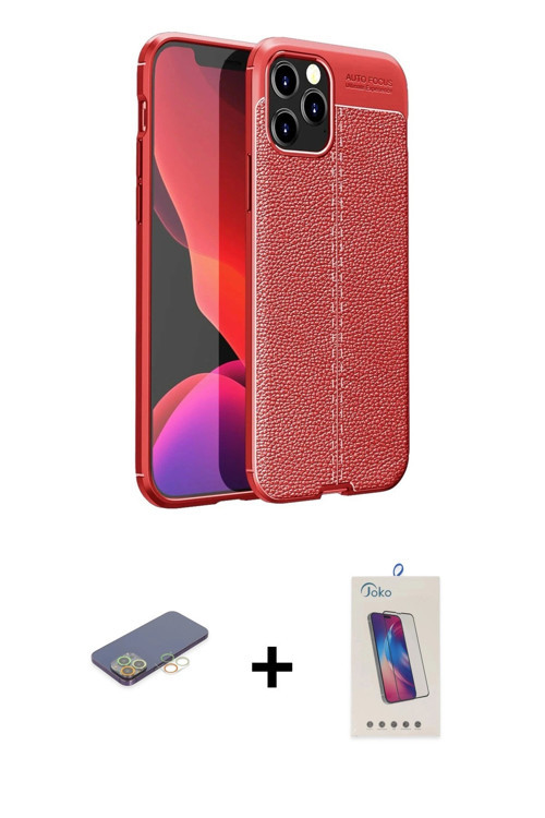 ieg™ iPhone 12 Pro Max Kılıf Doruk Klasik Özel Seri - Siyah Joko 5D Cam + Sarı Renkli Kamera Lens Ko