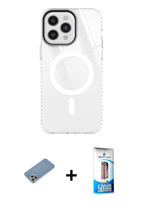 ieg™ iPhone 12 Pro Max Kılıf Doruk Prime - Siyah 5D Eko Cam Ekran Koruyucu + Gümüş Shine Kamera Lens