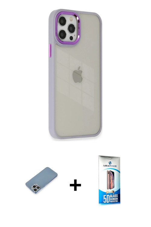 ieg™ iPhone 12 Pro Max Kılıf Eksen Doku Prime - Siyah 5D Eko Cam Ekran Koruyucu + Gökkuşağı Shine Ka