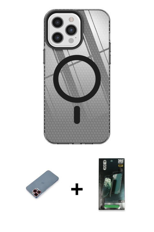 ieg™ iPhone 12 Pro Max Kılıf Doruk Prime - Şeffaf 360 Full Body Arka Koruyucu + Kırmızı Metal Kamera