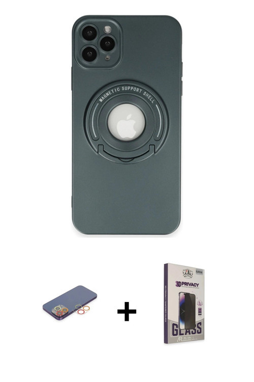ieg™ iPhone 12 Pro Max Kılıf Eksen Klasik Prime - Siyah Bilvis Hayalet Cam Ekran Koruyucu + Turuncu
