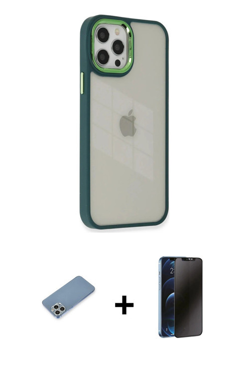 ieg™ iPhone 12 Pro Max Kılıf Eksen Doku Prime - Siyah 3D Antistatik Hayalet Cam Ekran Koruyucu + Güm