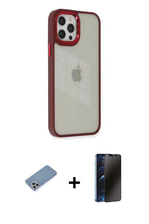ieg™ iPhone 12 Pro Max Kılıf Eksen Doku Prime - Siyah 3D Antistatik Hayalet Cam Ekran Koruyucu + Güm