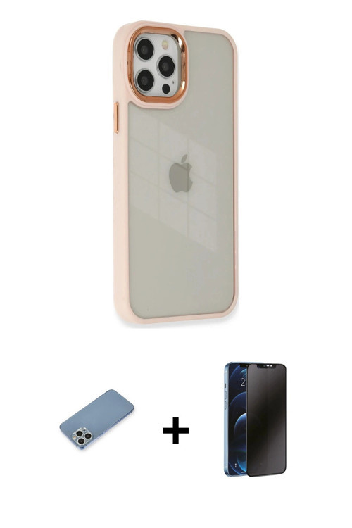 ieg™ iPhone 12 Pro Max Kılıf Eksen Doku Prime - Siyah 3D Antistatik Hayalet Cam Ekran Koruyucu + Güm
