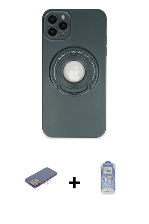 ieg™ iPhone 12 Pro Max Kılıf Eksen Klasik Prime - Siyah Joko Magic 5D Cam + Pembe Renkli Kamera Lens