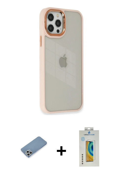 ieg™ iPhone 12 Pro Max Kılıf Eksen Doku Prime - Siyah Polymer Nano Ekran Koruyucu + Gümüş Shine Kame