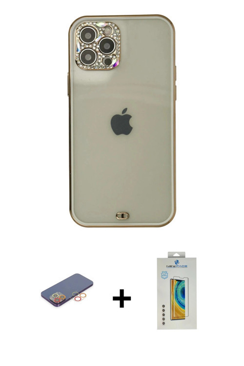 ieg™ iPhone 12 Pro Max Kılıf Eksen Minimal Koleksiyonu - Siyah Polymer Nano Ekran Koruyucu + Turuncu