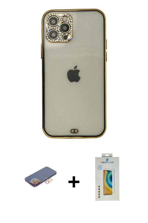 ieg™ iPhone 12 Pro Max Kılıf Eksen Minimal Koleksiyonu - Siyah Polymer Nano Ekran Koruyucu + Turuncu