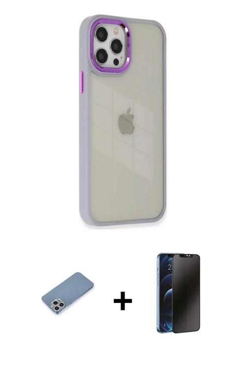 ieg™ iPhone 12 Pro Max Kılıf Eksen Doku Prime - Siyah 3D Antistatik Hayalet Cam Ekran Koruyucu + Güm