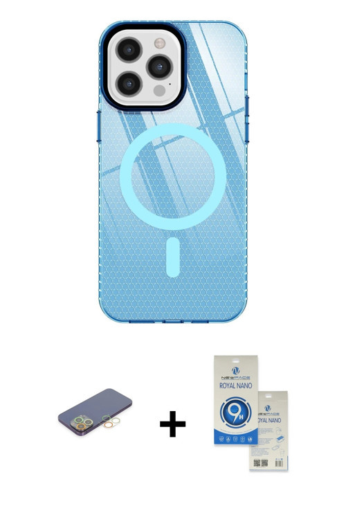 ieg™ iPhone 12 Pro Max Kılıf Doruk Prime - Şeffaf Royal Nano Ekran Koruyucu + Sarı Renkli Kamera Len