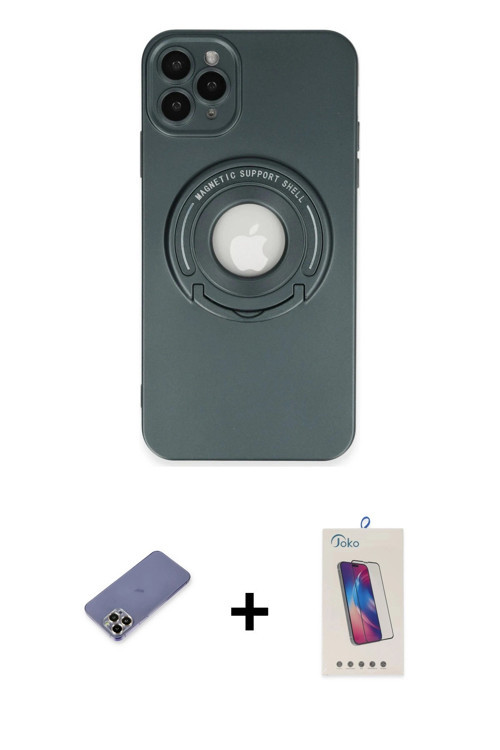 ieg™ iPhone 12 Pro Max Kılıf Eksen Klasik Prime - Siyah Joko 5D Cam + Gold Metal Kamera Lens Koruma