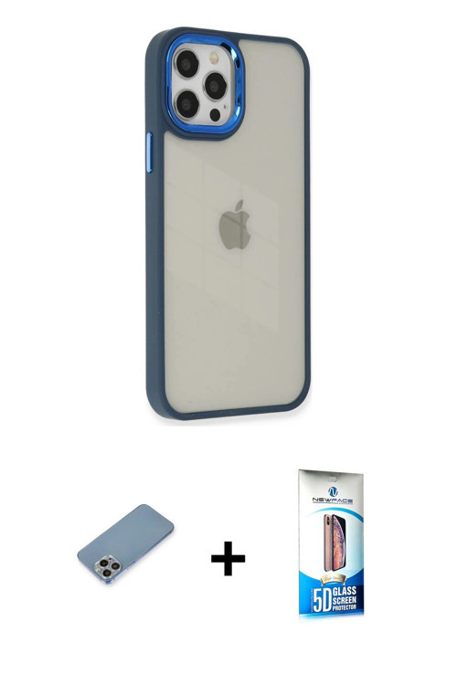 ieg™ iPhone 12 Pro Max Kılıf Eksen Doku Prime - Siyah 5D Eko Cam Ekran Koruyucu + Gökkuşağı Shine Ka