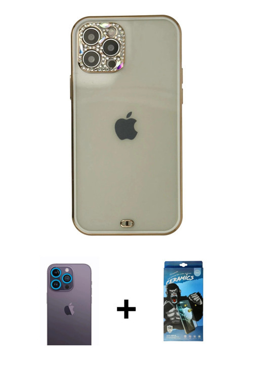 ieg™ iPhone 12 Pro Max Kılıf Eksen Minimal Koleksiyonu - Siyah 34D Izgaralı Cam + Mavi Neon Fosforlu